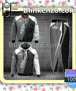 Adidas Multi Thin Stripes Black Mix Grey Fleece Hoodie, Pants