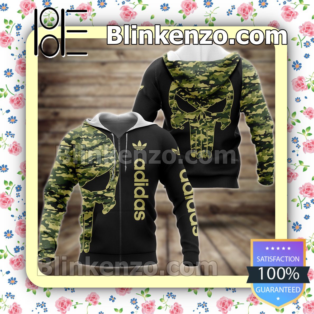 Funny Tee Adidas Skull Camouflage Full-Zip Hooded Fleece Sweatshirt