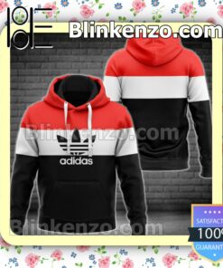 Adidas Three Color Lines Red White Black Fleece Hoodie, Pants a