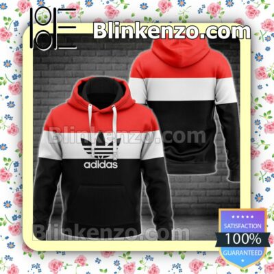 Adidas Three Color Lines Red White Black Fleece Hoodie, Pants a
