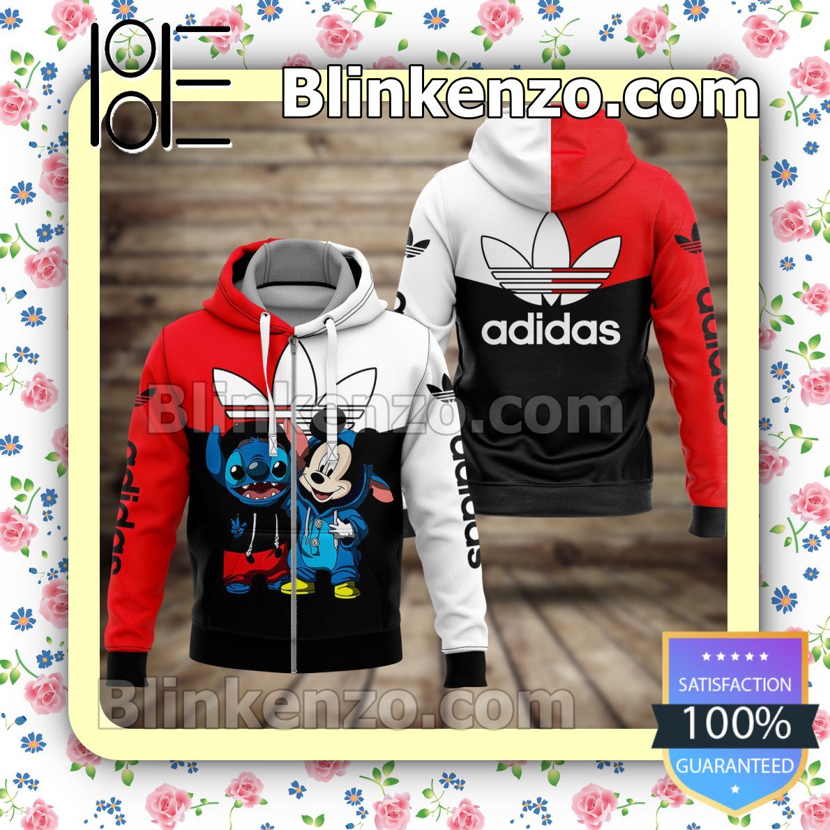 Etsy Adidas With Stitch And Mickey Mouse Full-Zip Hooded Fleece Sweatshirt