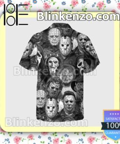 All Horror Characters Black And White Style Halloween Short Sleeve Shirts a