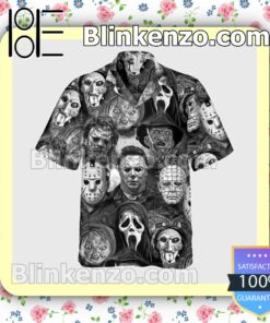 All Horror Characters Black And White Style Halloween Short Sleeve Shirts b
