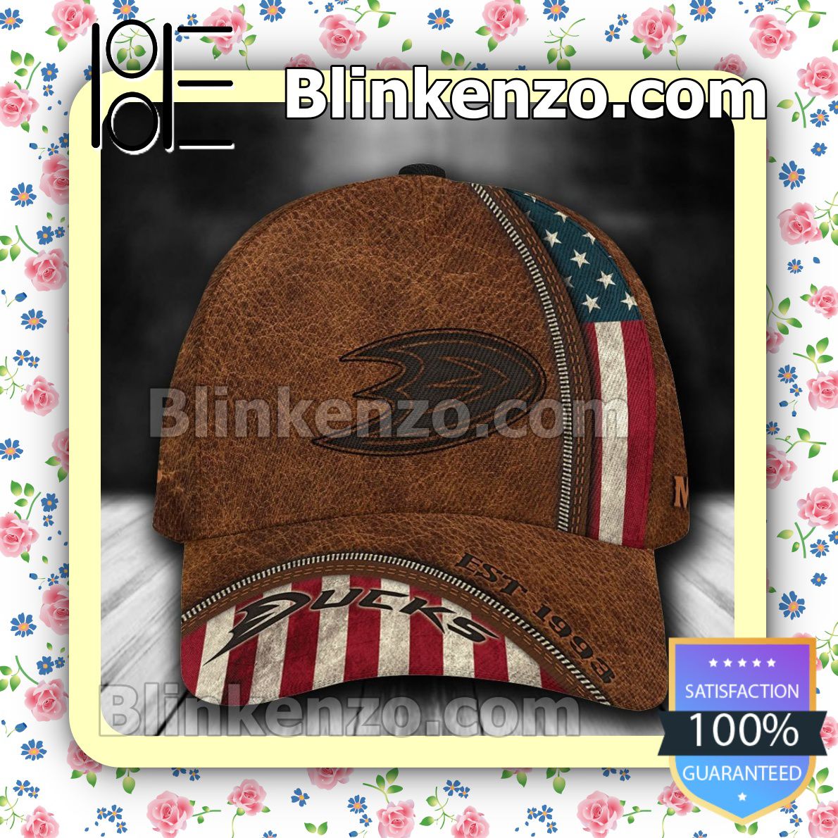 Unisex Anaheim Ducks Leather Zipper Print NHL Classic Hat Caps Gift For Men