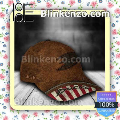 Anaheim Ducks Leather Zipper Print NHL Classic Hat Caps Gift For Men b