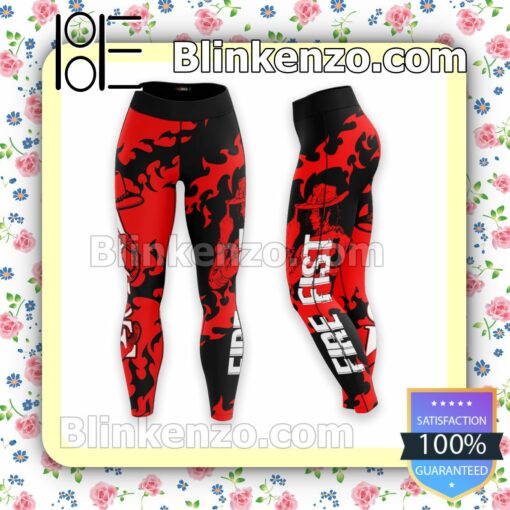 Anime One Piece Ace Fire Fist Black And Red Workout Leggings