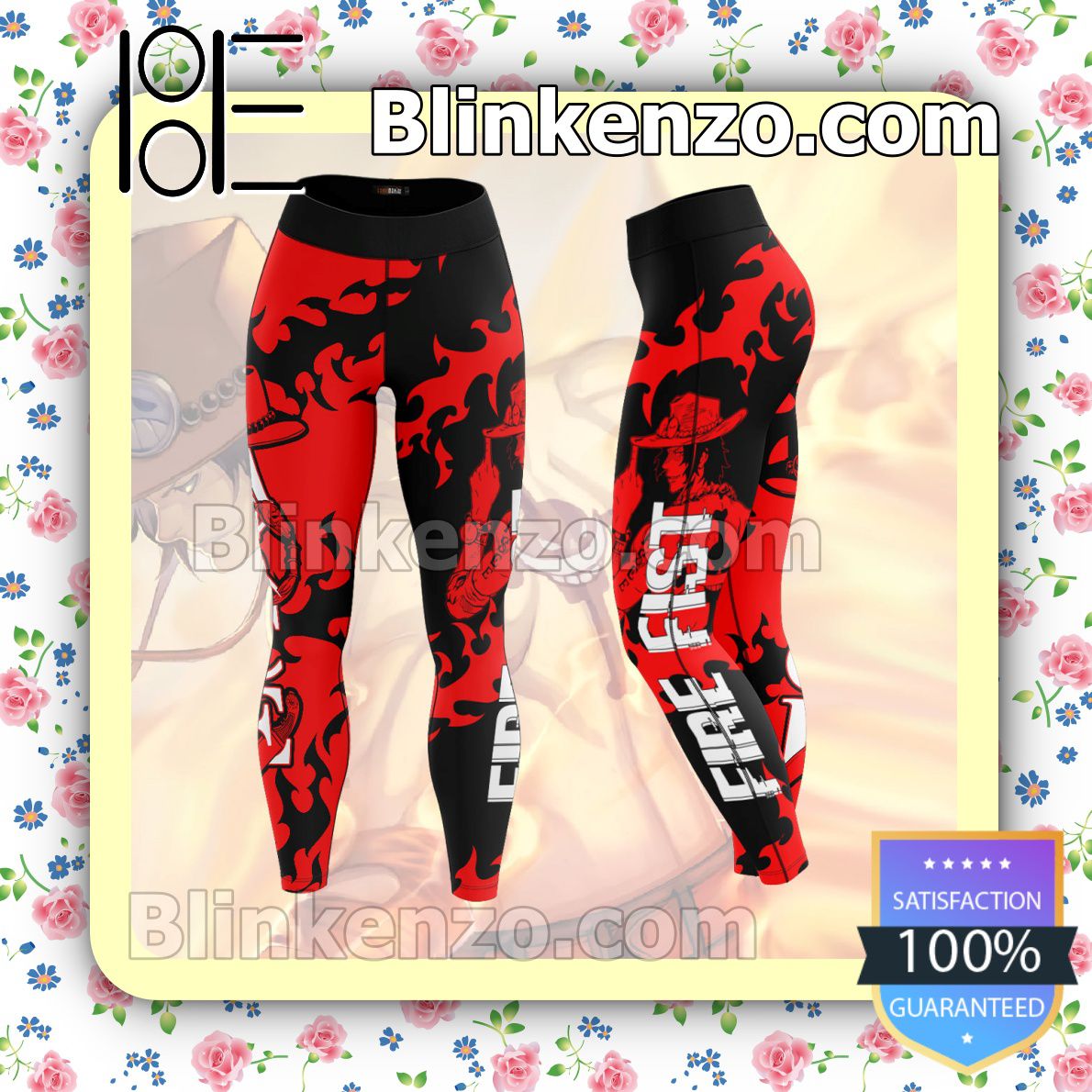 Near you Anime One Piece Ace Fire Fist Black And Red Workout Leggings