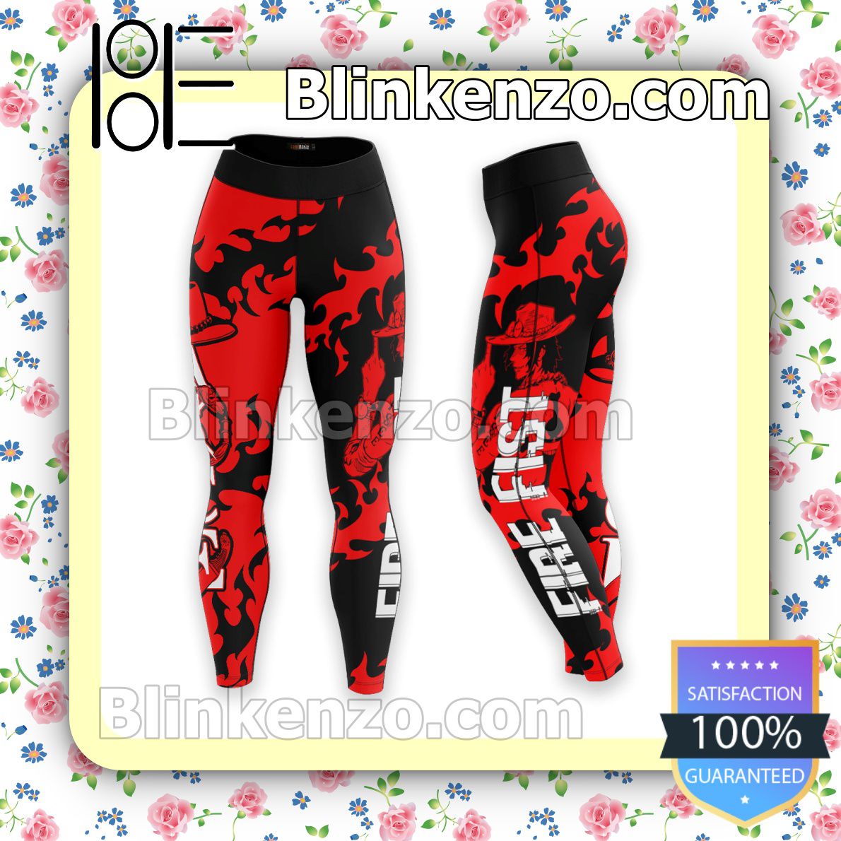 Top Anime One Piece Ace Fire Fist Black And Red Workout Leggings