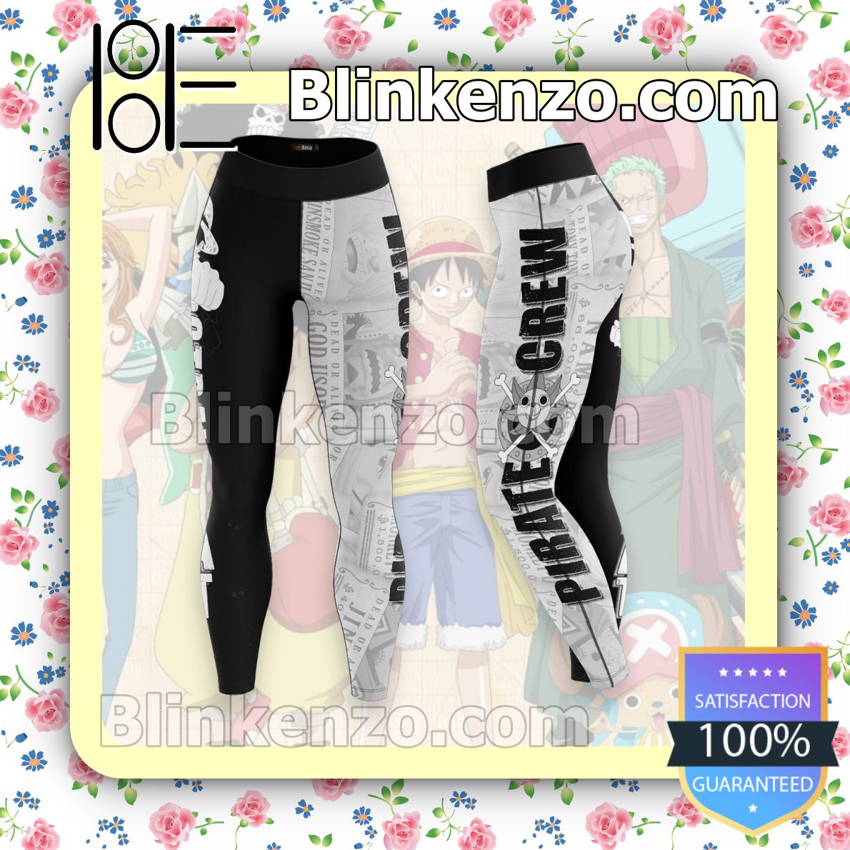  Anime One Piece Straw Hat Pirates Crew Black And White Workout Leggings