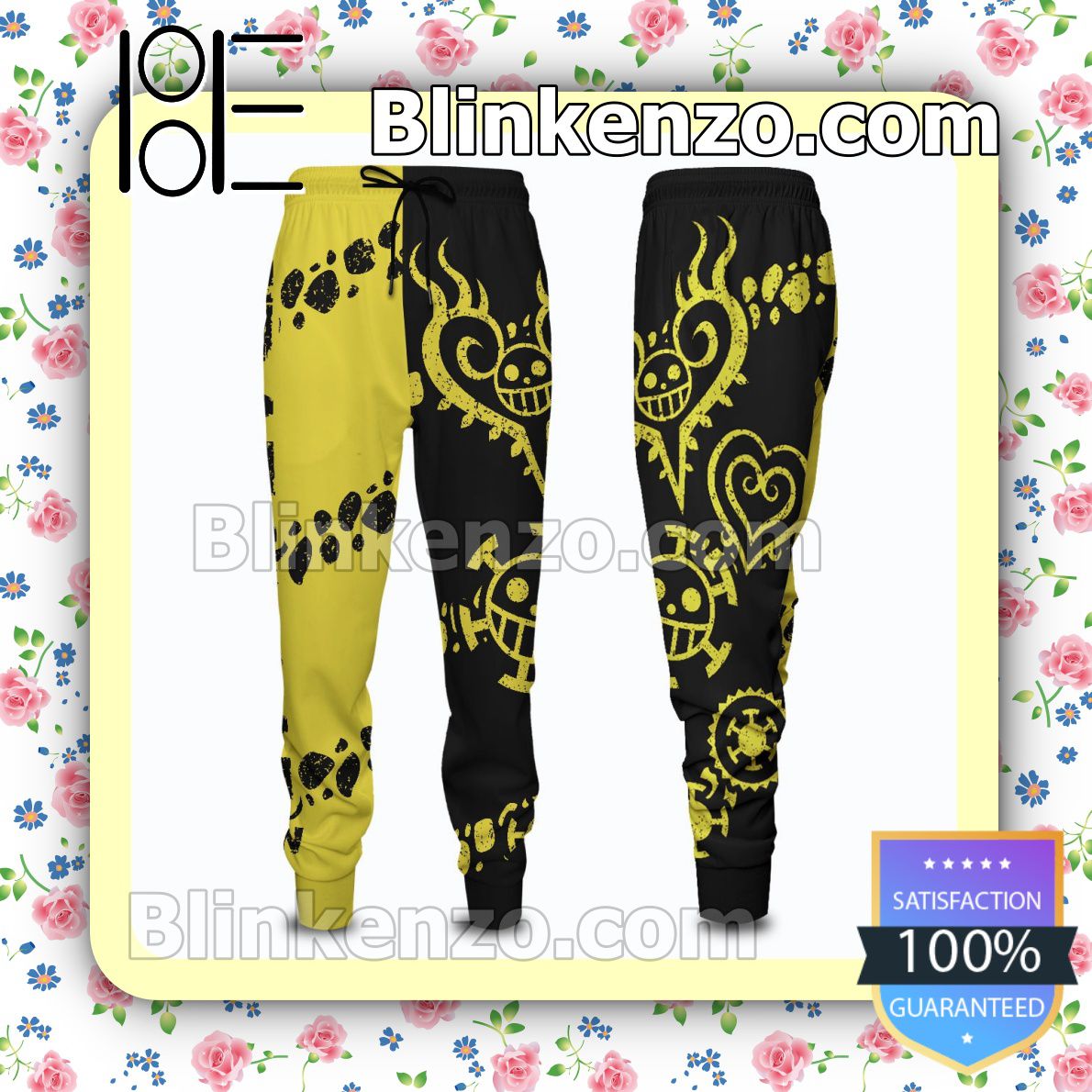 Print On Demand Anime Trafalgar D. Water Law One Piece Black And Yellow Gift For Family Joggers