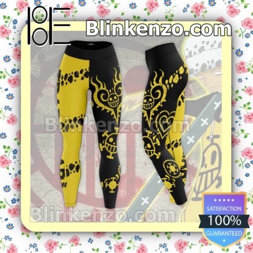 Anime Trafalgar D. Water Law One Piece Black And Yellow Workout Leggings a