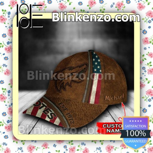 Arizona Coyotes Leather Zipper Print NHL Classic Hat Caps Gift For Men b