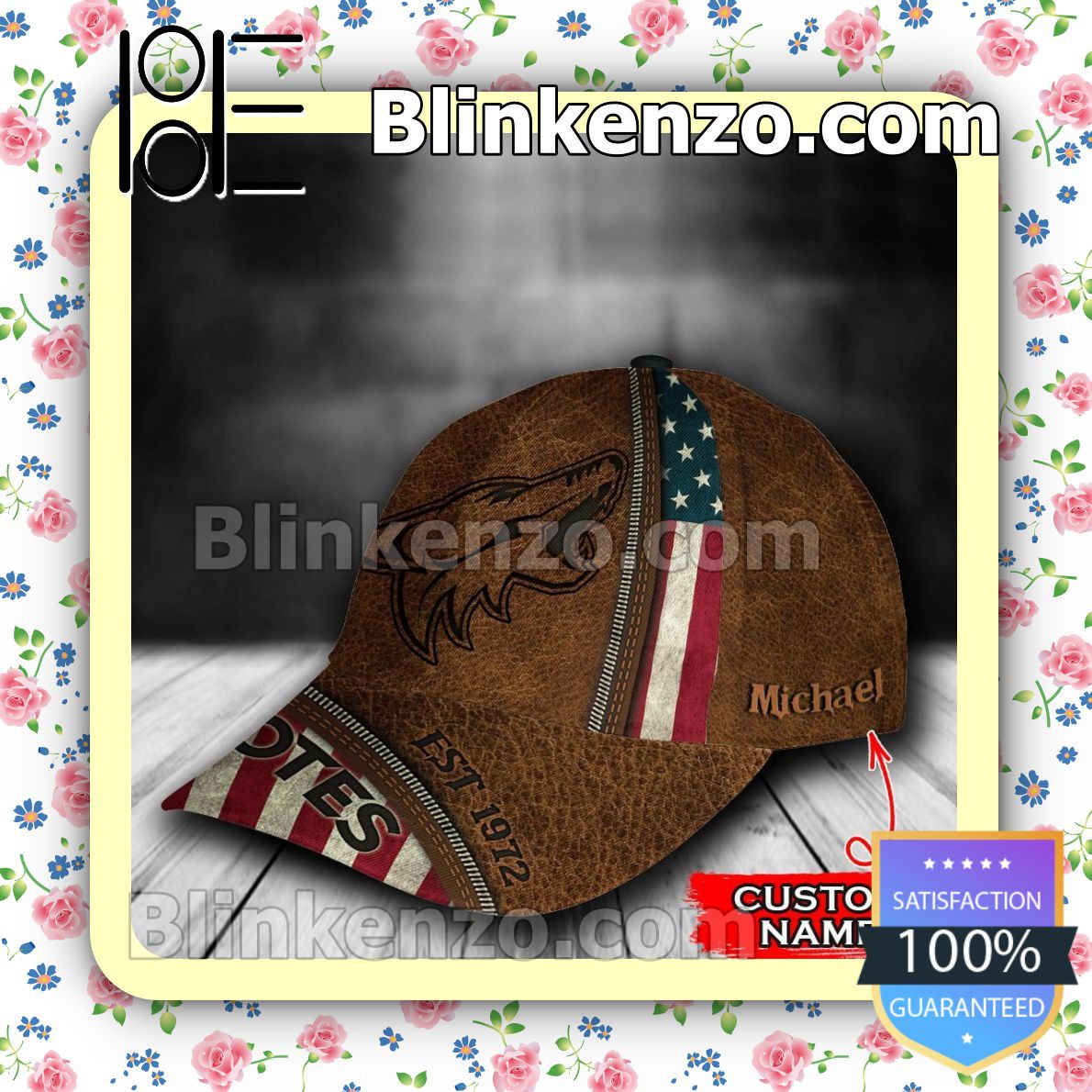 Adult Arizona Coyotes Leather Zipper Print NHL Classic Hat Caps Gift For Men