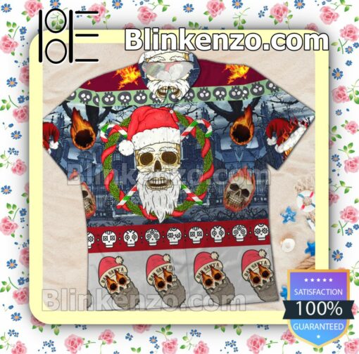 Bad Santa Skull Christmas Xmas Summer Beach Shirt c