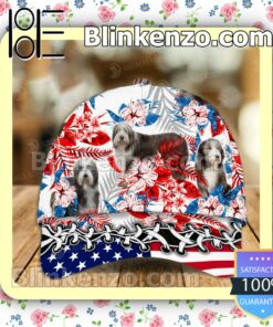 Bearded Collie American Flag Classic Caps