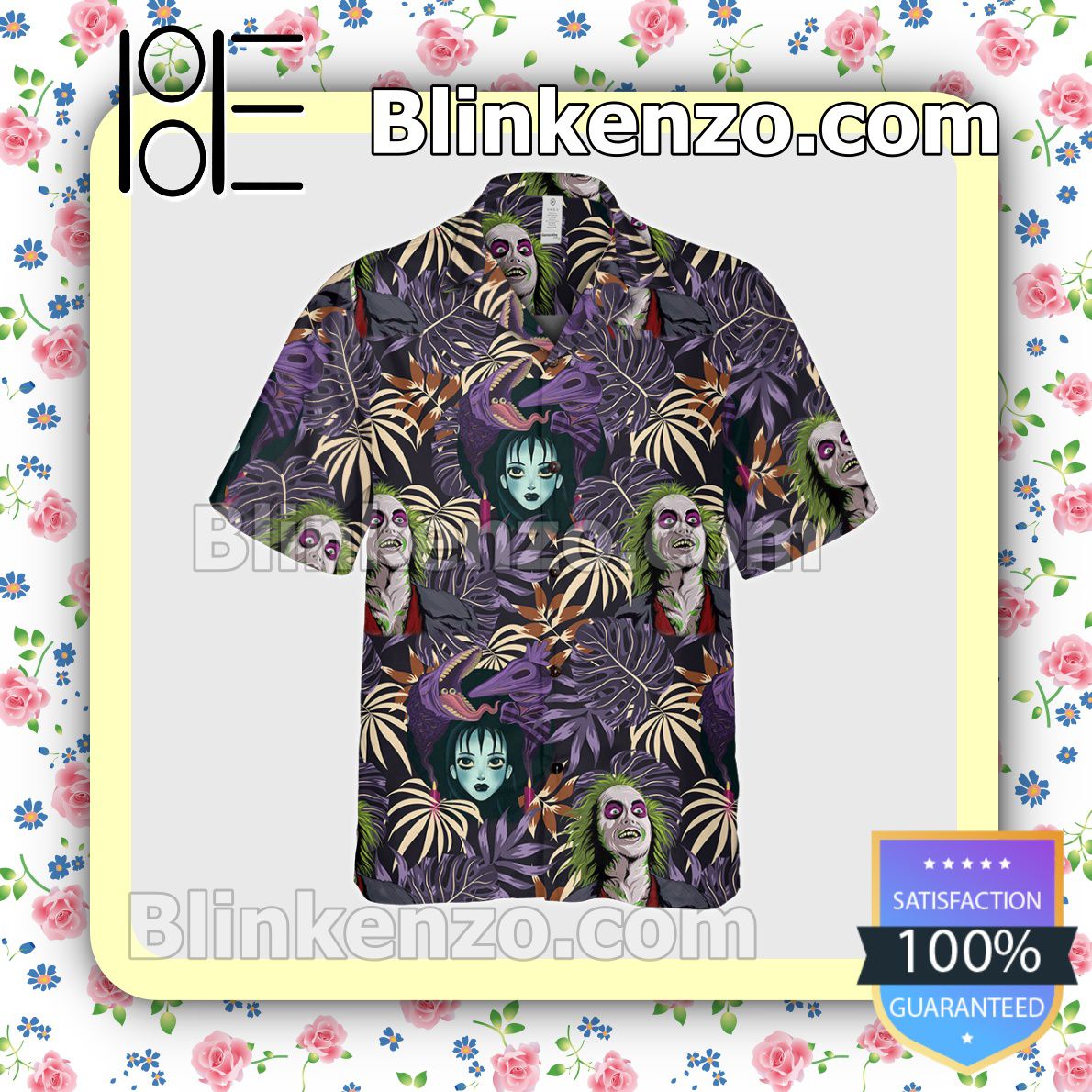Perfect Beetlejuice And Lydia Tropical Leaf Halloween Short Sleeve Shirts