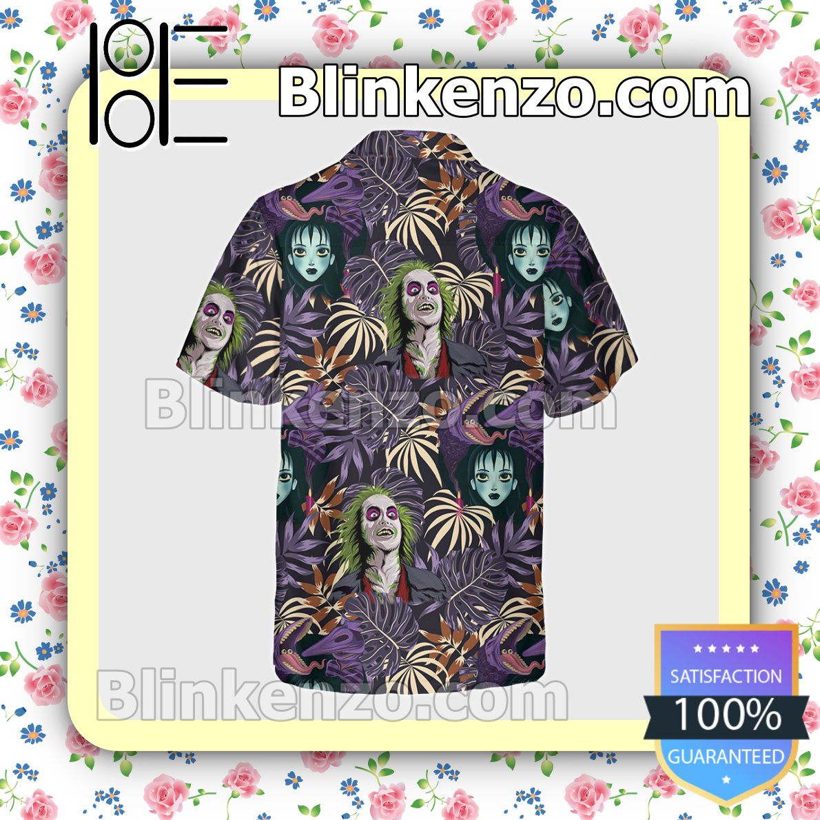 Where To Buy Beetlejuice And Lydia Tropical Leaf Halloween Short Sleeve Shirts