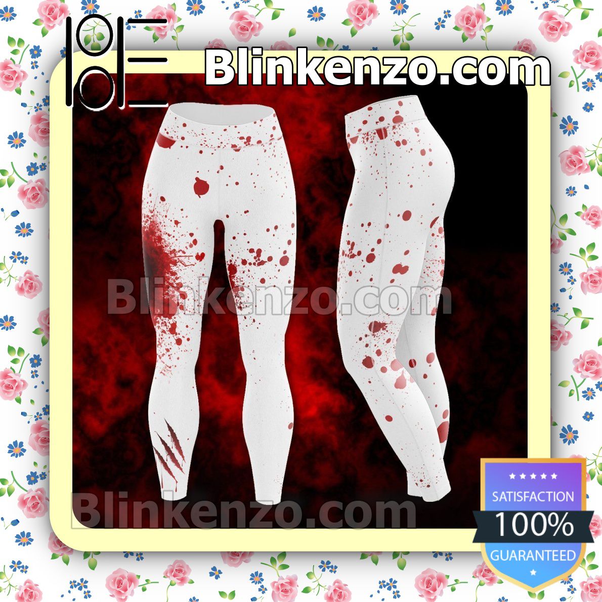 Get Here Blood Stain Claw Scratch White Workout Leggings
