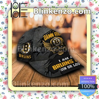 Boston Bruins Skull Damn Right I Am A Fan Win Or Lose NHL Classic Hat Caps Gift For Men a