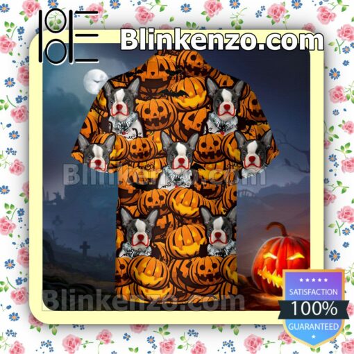 Boston Terrier Pumpkin Halloween Collar Shirt a