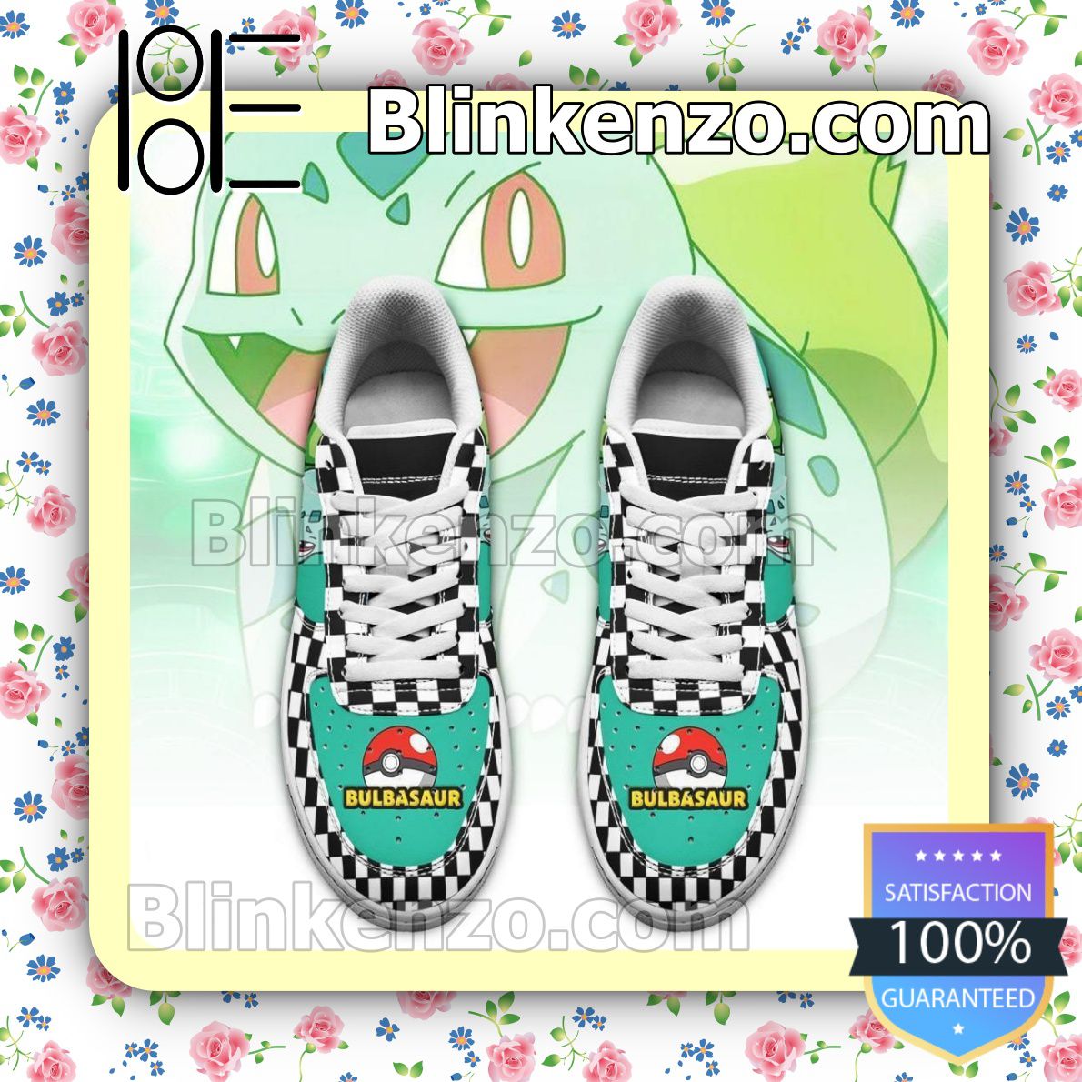 Adult Bulbasaur Checkerboard Pokemon Nike Air Force Sneakers