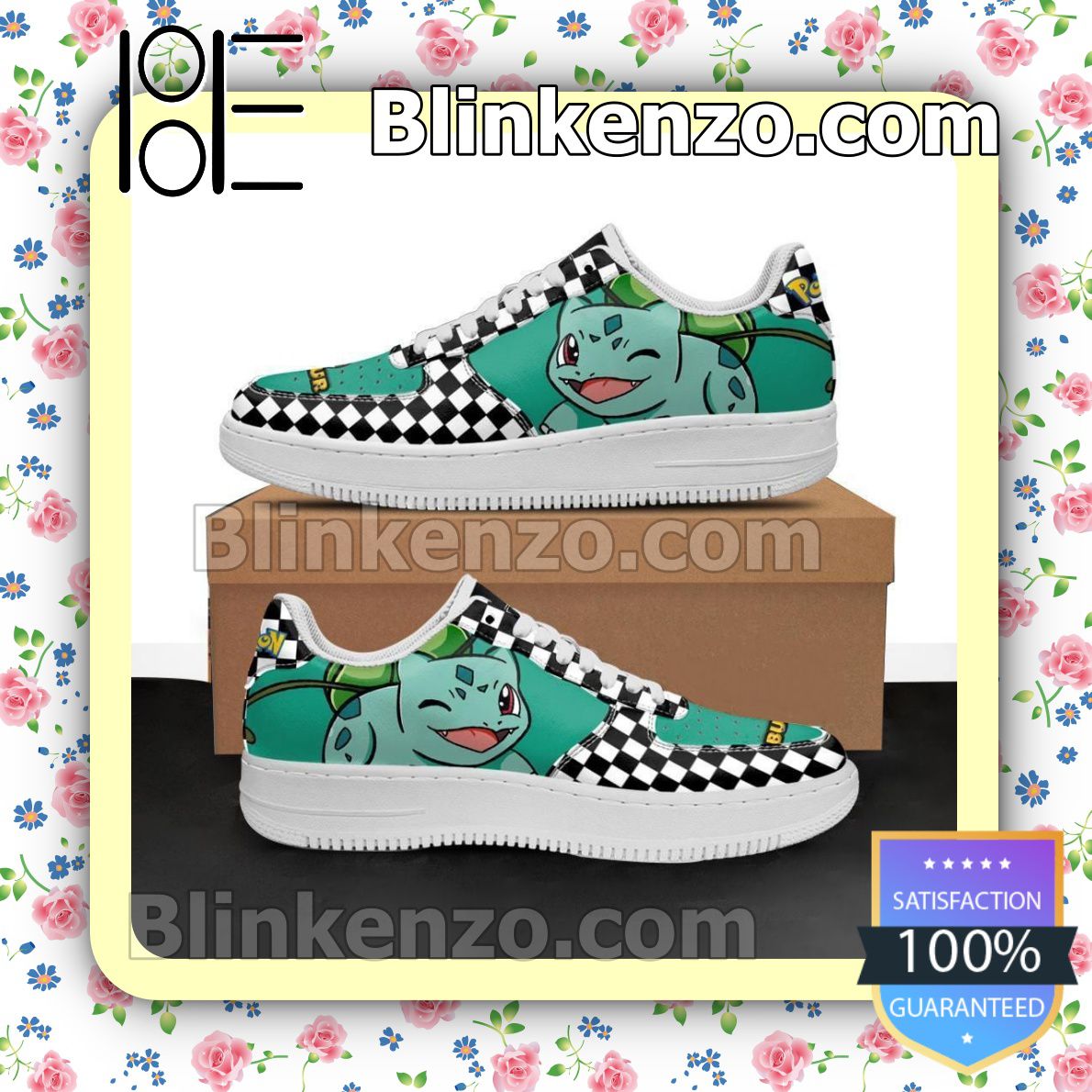 Absolutely Love Bulbasaur Checkerboard Pokemon Nike Air Force Sneakers