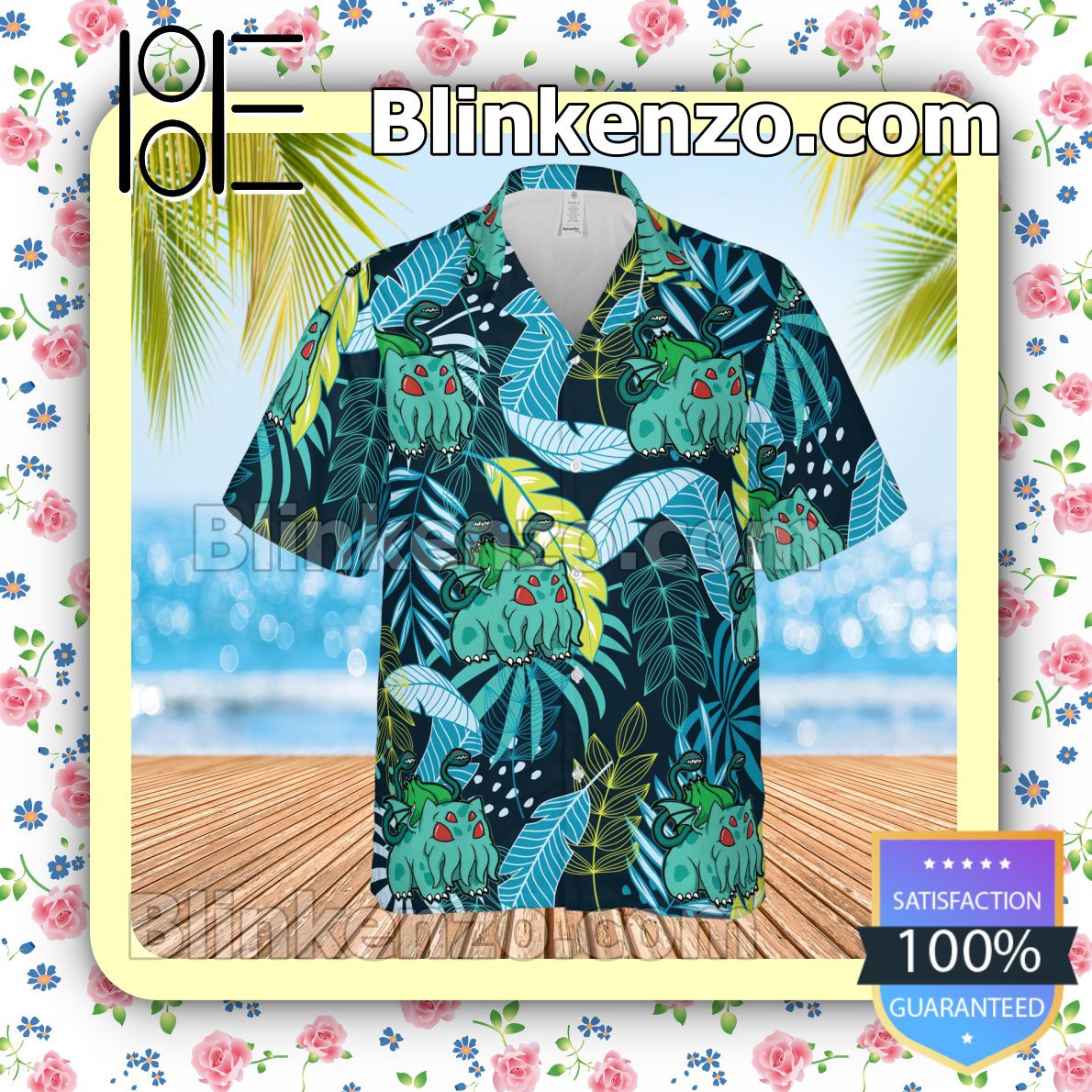 Bulbasaur Pokemon Cthulhu Tropical Leaves Short Sleeve Shirts