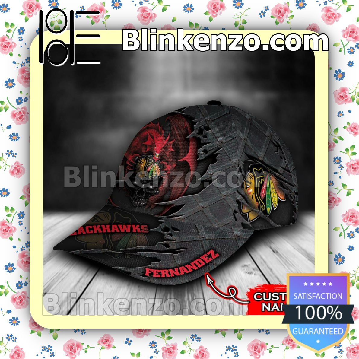Top Selling Chicago Blackhawks Dragon Crack 3D NHL Classic Hat Caps Gift For Men