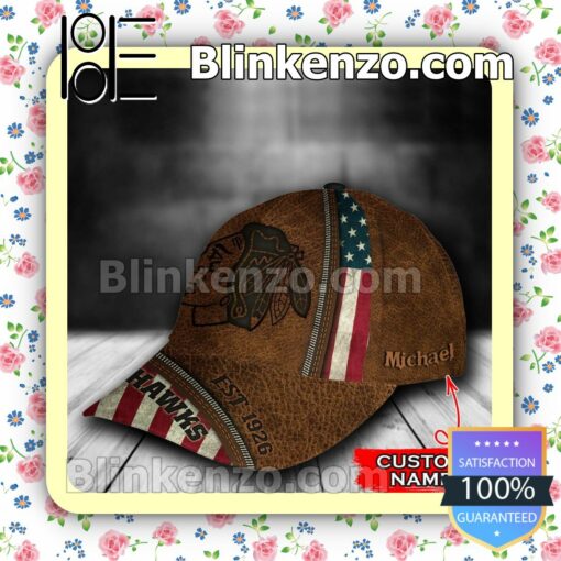 Chicago Blackhawks Leather Zipper Print NHL Classic Hat Caps Gift For Men b