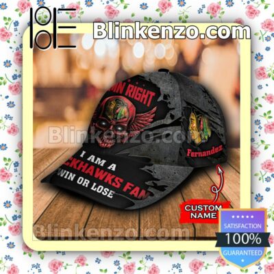 Chicago Blackhawks Skull Damn Right I Am A Fan Win Or Lose NHL Classic Hat Caps Gift For Men b