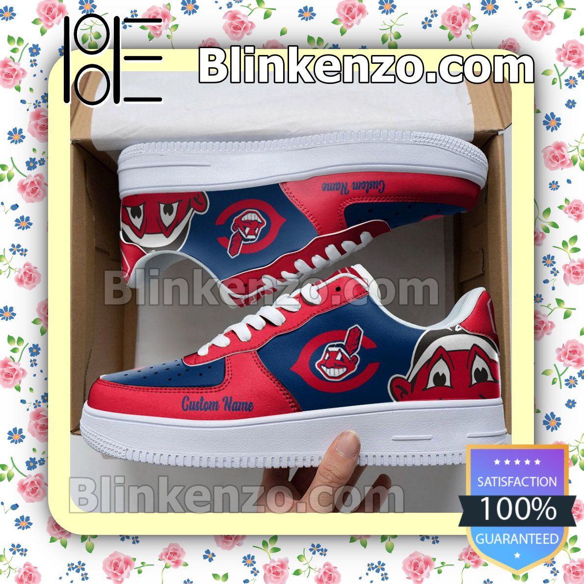Cleveland Indians Mascot Logo MLB Baseball Nike Air Force Sneakers