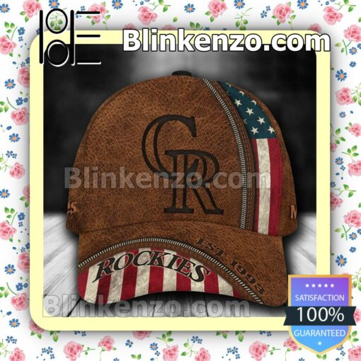 Colorado Rockies Leather Zipper Print MLB Classic Hat Caps Gift For Men