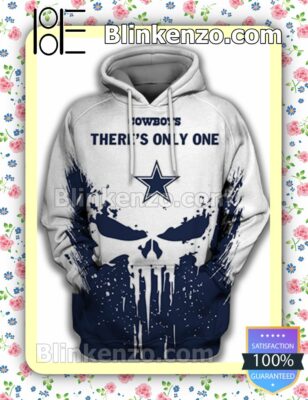 Dallas Cowboys There's Only One Skull White And Navy Custom Womens Hoodie a