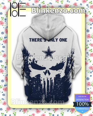 Dallas Cowboys There's Only One Skull White And Navy Custom Womens Hoodie b