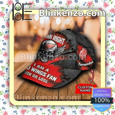 Detroit Red Wings Skull Damn Right I Am A Fan Win Or Lose NHL Classic Hat Caps Gift For Men b
