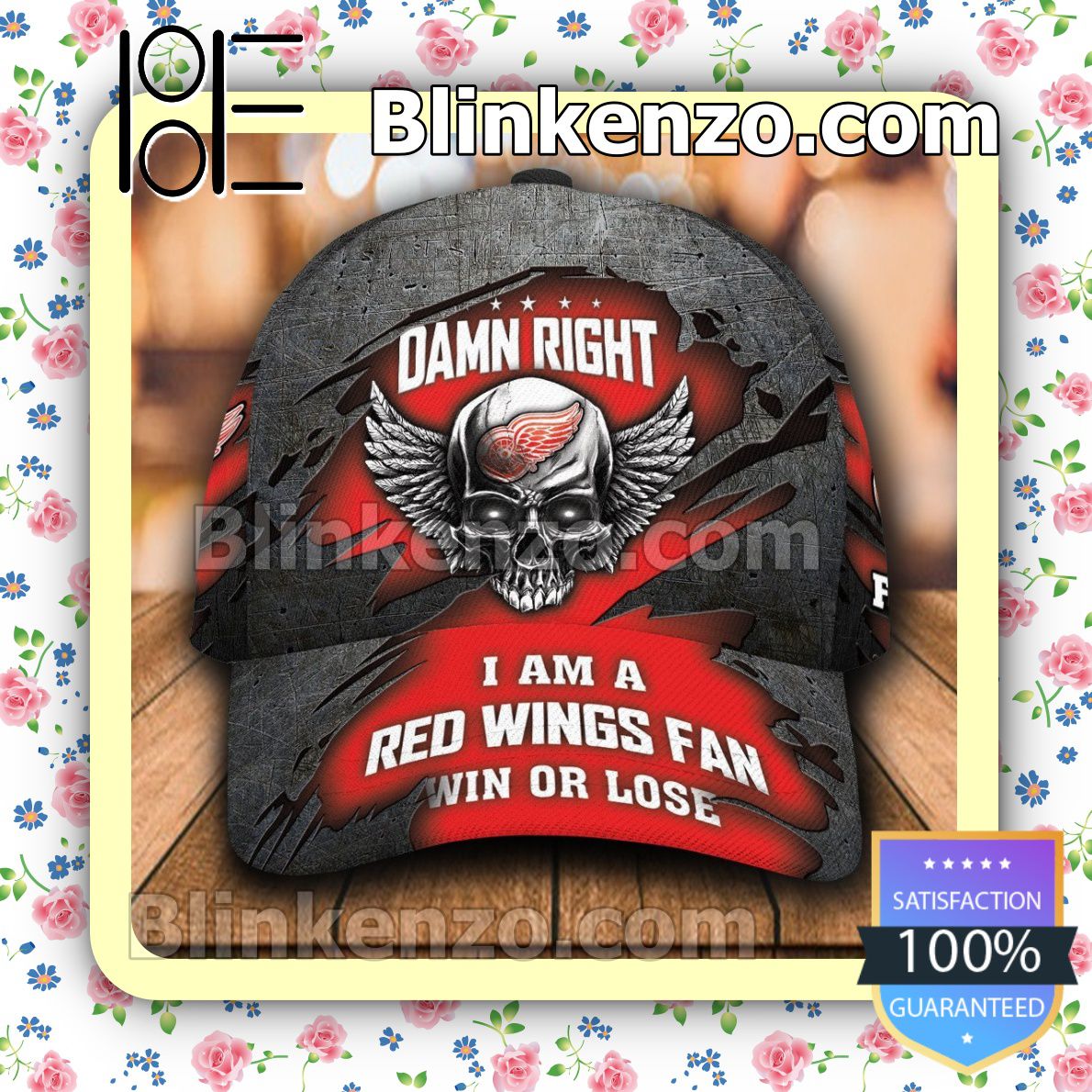 Detroit Red Wings Skull Damn Right I Am A Fan Win Or Lose NHL Classic Hat Caps Gift For Men