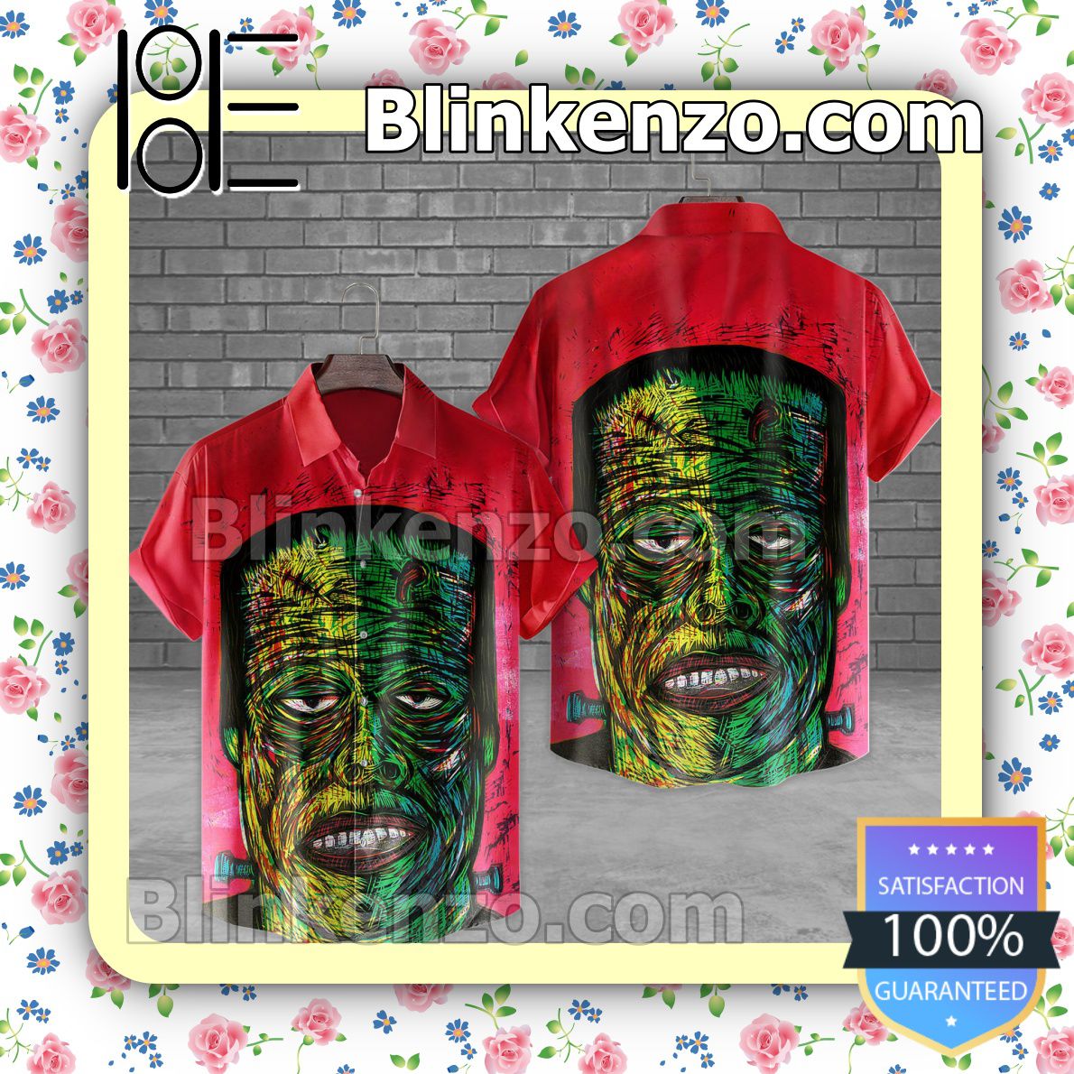 Frankenstein Funny Colorful Art Halloween Short Sleeve Shirts