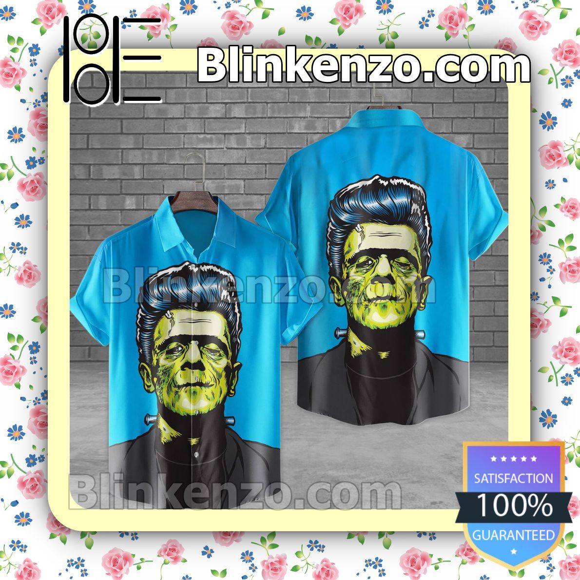 Frankenstein Halloween Blue Halloween Short Sleeve Shirts