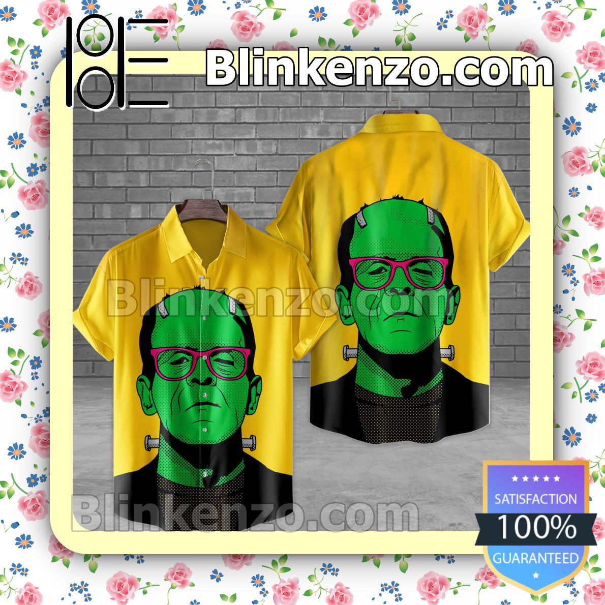 Frankenstein Wearing Glasses Halloween Short Sleeve Shirts