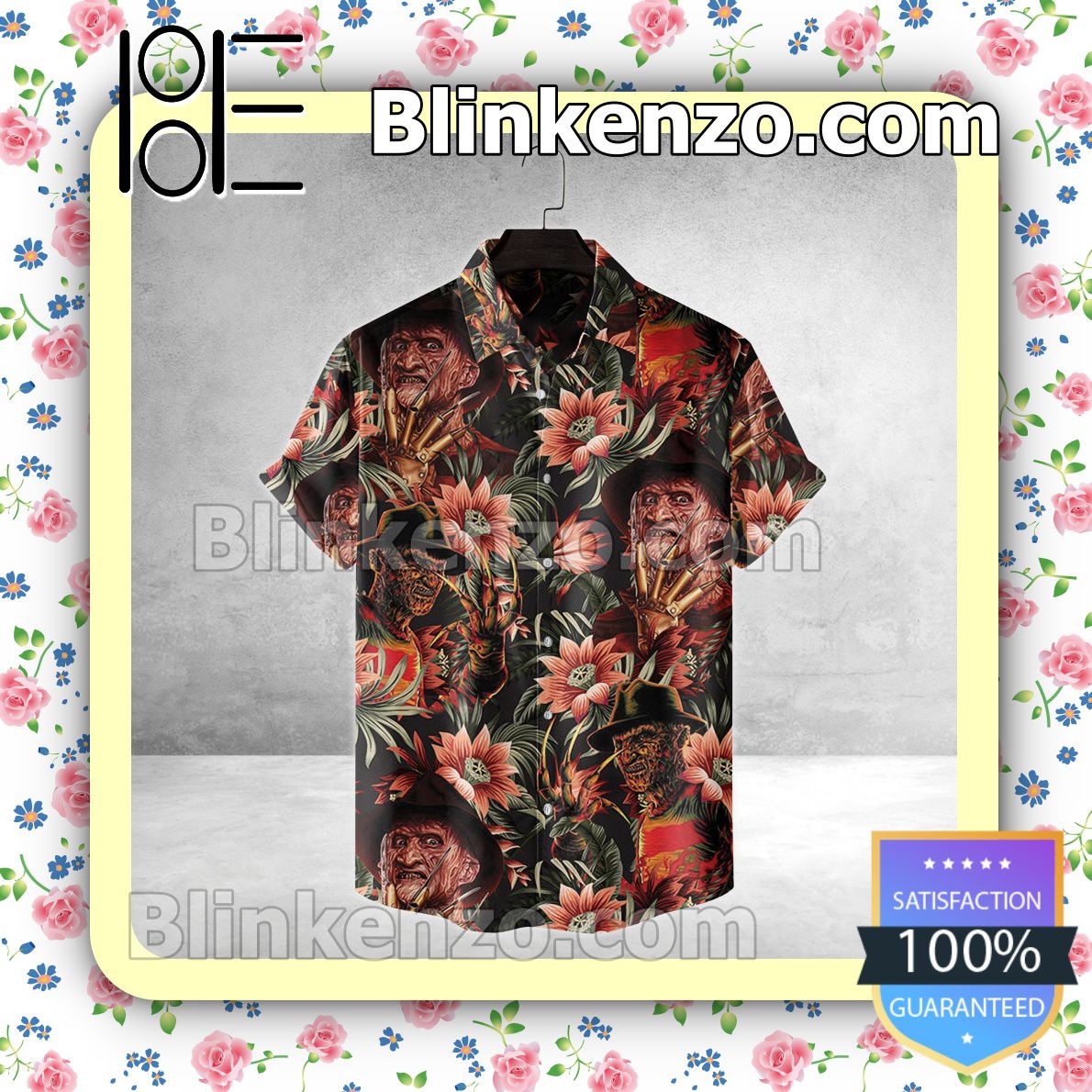 Freddy Krueger And Flower Halloween Short Sleeve Shirts