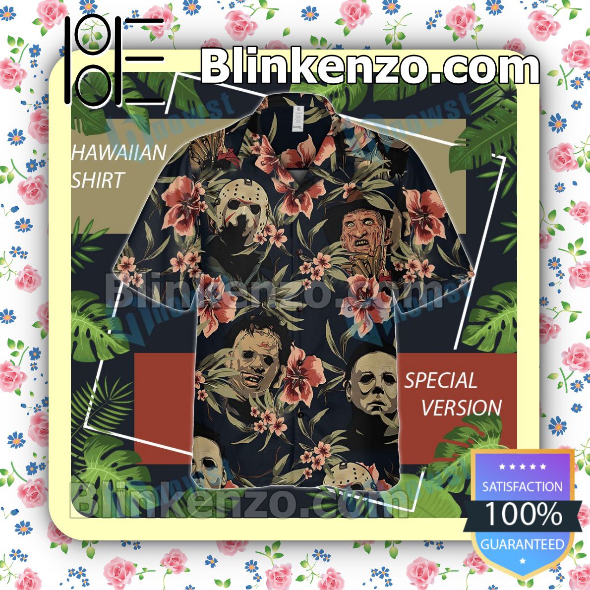 Freddy Krueger, Michael Myers And Jason Vahoones Tropical Flower Halloween Short Sleeve Shirts