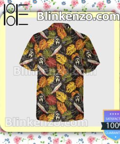 Ghost Face Colorful Monstera Leaf Halloween Short Sleeve Shirts a