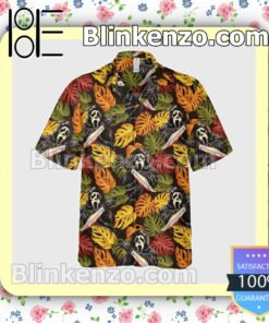 Ghost Face Colorful Monstera Leaf Halloween Short Sleeve Shirts b