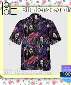 Ghost Face Monstera Leaves Halloween Short Sleeve Shirts b