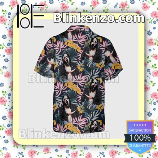 Ghost Face Tropical Leaves Halloween Short Sleeve Shirts a