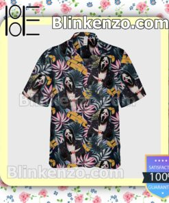 Ghost Face Tropical Leaves Halloween Short Sleeve Shirts b