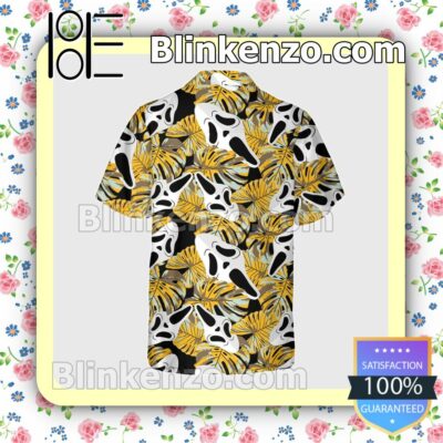 Ghost Face Tropical Monstera Leaf Halloween Short Sleeve Shirts a