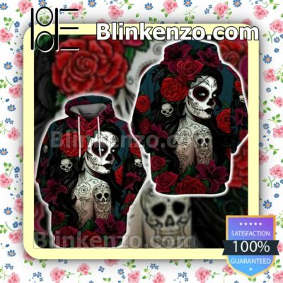 Girl Tattoo Sugar Skull Rose Custom Womens Hoodie