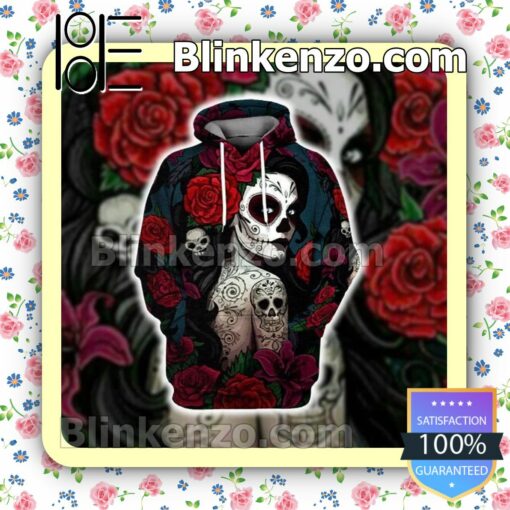 Girl Tattoo Sugar Skull Rose Custom Womens Hoodie a