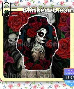 Girl Tattoo Sugar Skull Rose Custom Womens Hoodie b